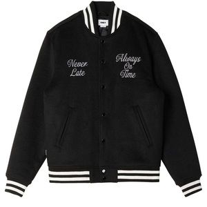 OBEY- TIME VARSITY JACKET (Black) **Brand new, Never worn, NWT**